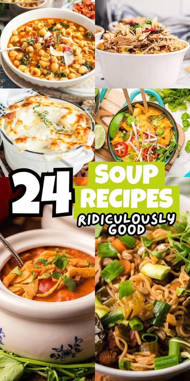 A collage of colorful soups. Perfect inspiration for your next soup recipes adventure.