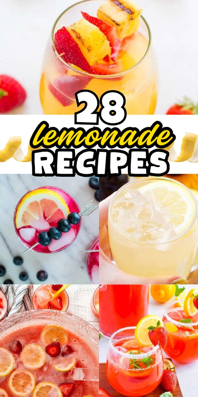 Collage of colorful fruit lemonades—perfect inspiration for your next batch of homemade lemonade recipes.