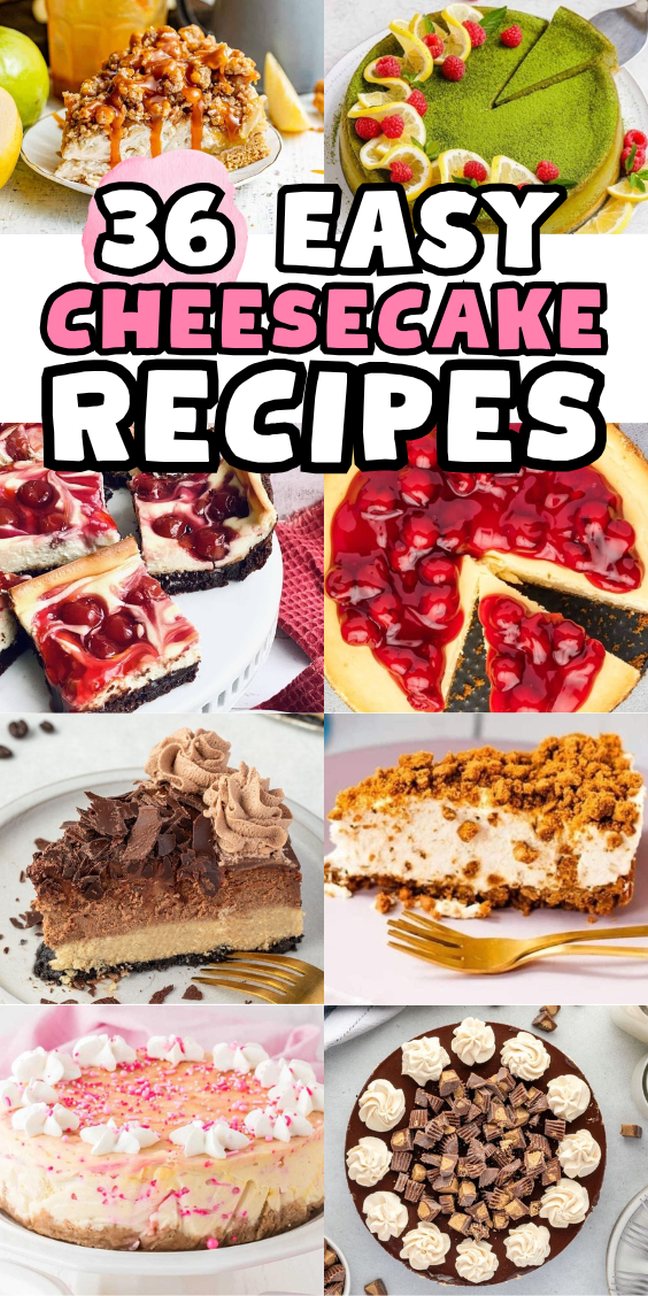 A collage of colorful cheesecakes, inviting you to discover irresistible cheesecake recipes.