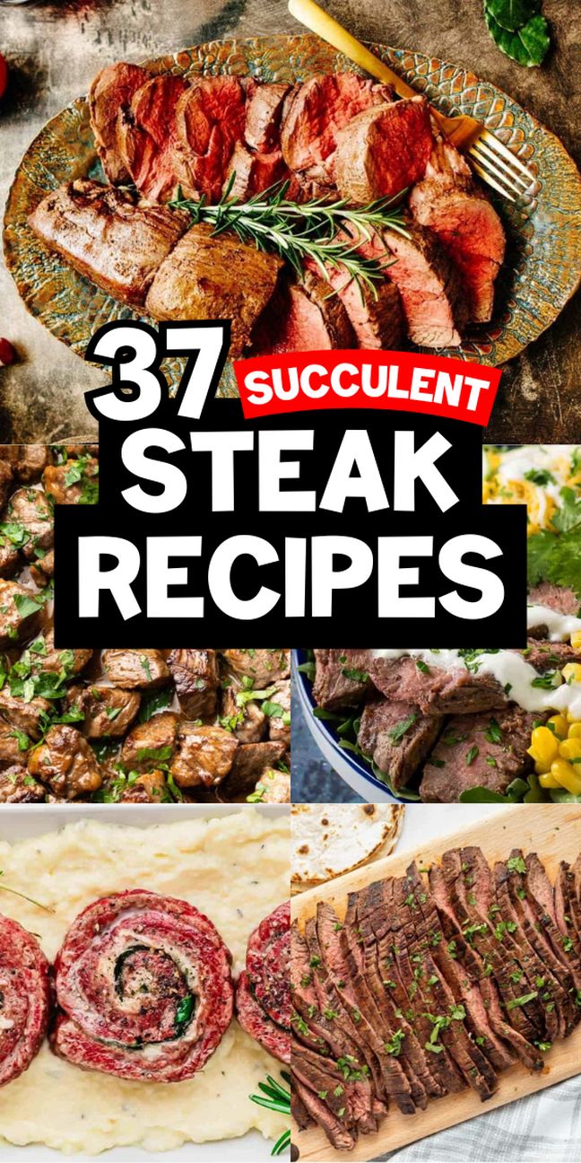 Collage of sliced steaks, your go-to source for mouthwatering steak recipes.