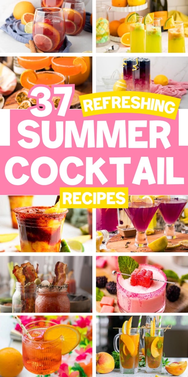 A colorful collage of various drinks, perfect for anyone searching for new summer cocktail recipes to try.