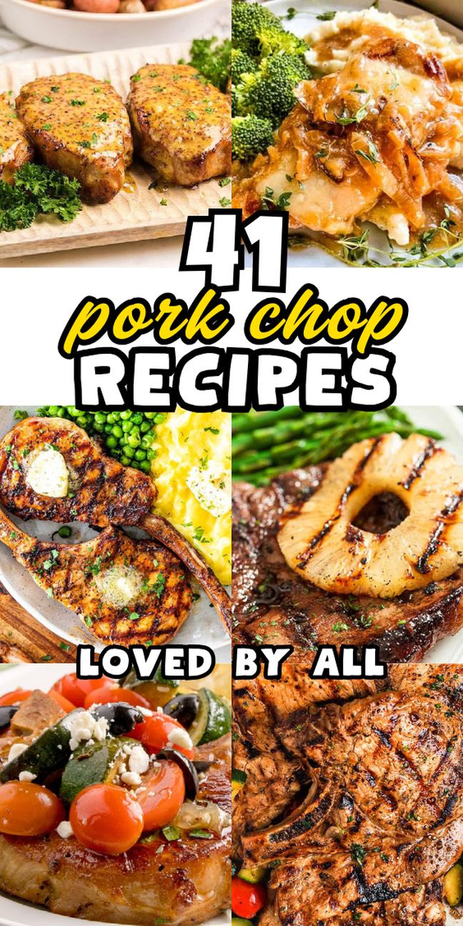 Collage of six pork chop dishes—a mouthwatering showcase for anyone seeking delicious pork chop recipes.