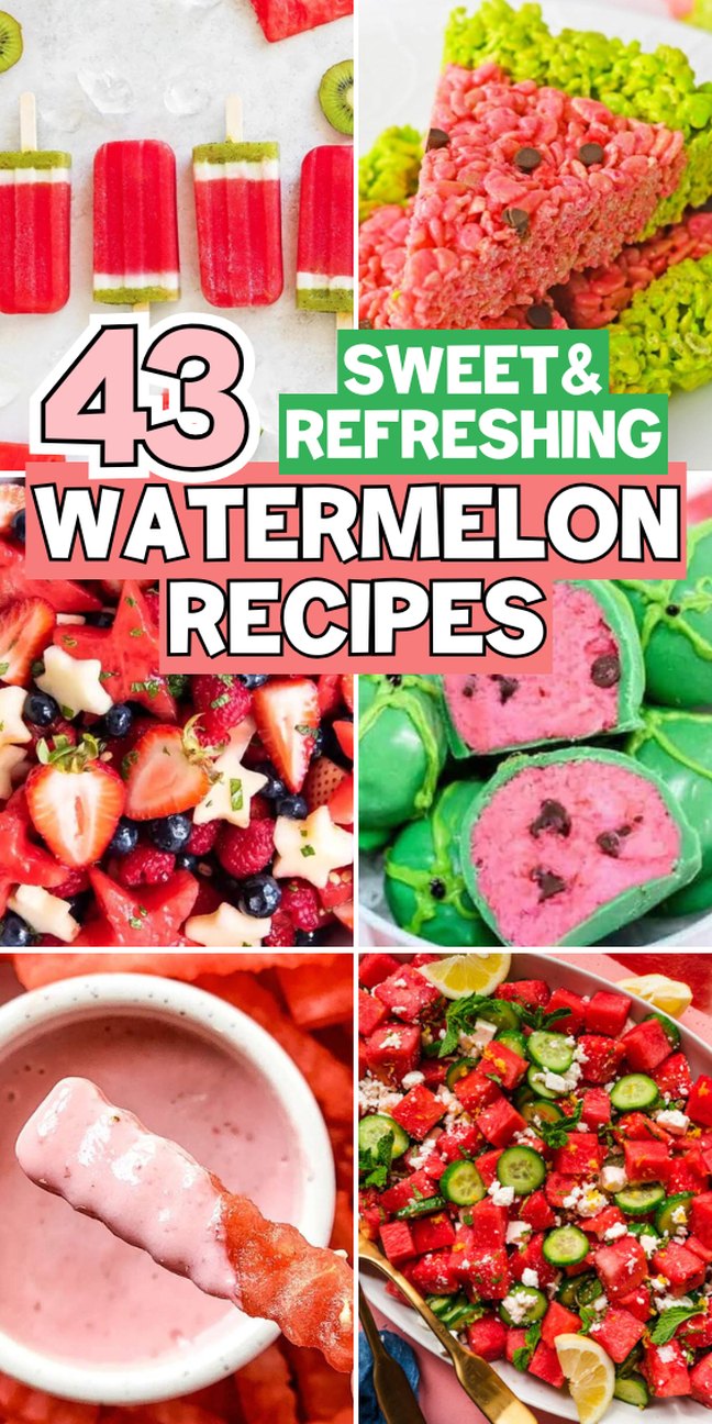 A collage of watermelon-themed foods—discover creative watermelon recipes for every summer occasion.