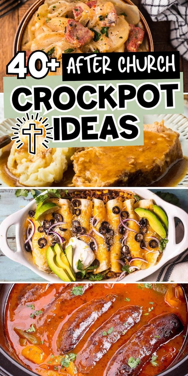 Variety of slow cooker meals like stews, soups, meats, and easy one-pot dinners