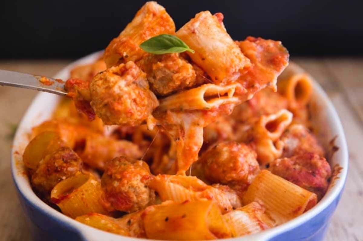 Baked Mini Turkey Meatball Casserole.