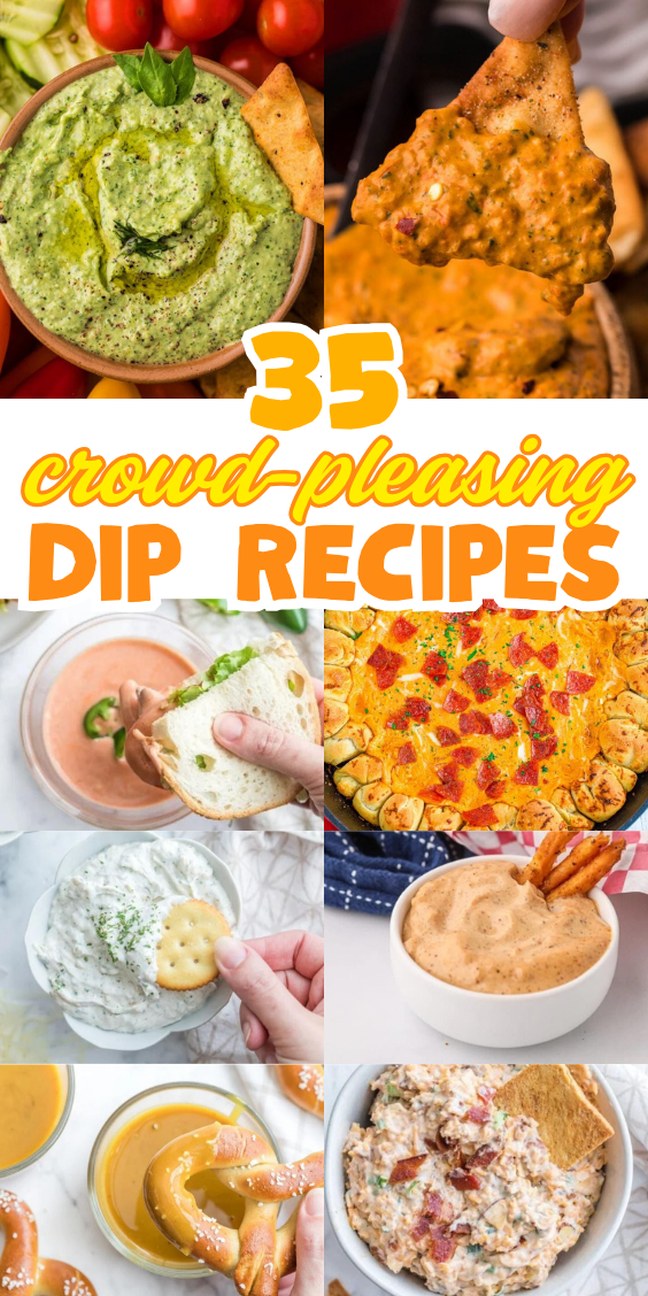 A vibrant collage of colorful dips and chips showcasing the ultimate collection of tasty dip recipes for any gathering.