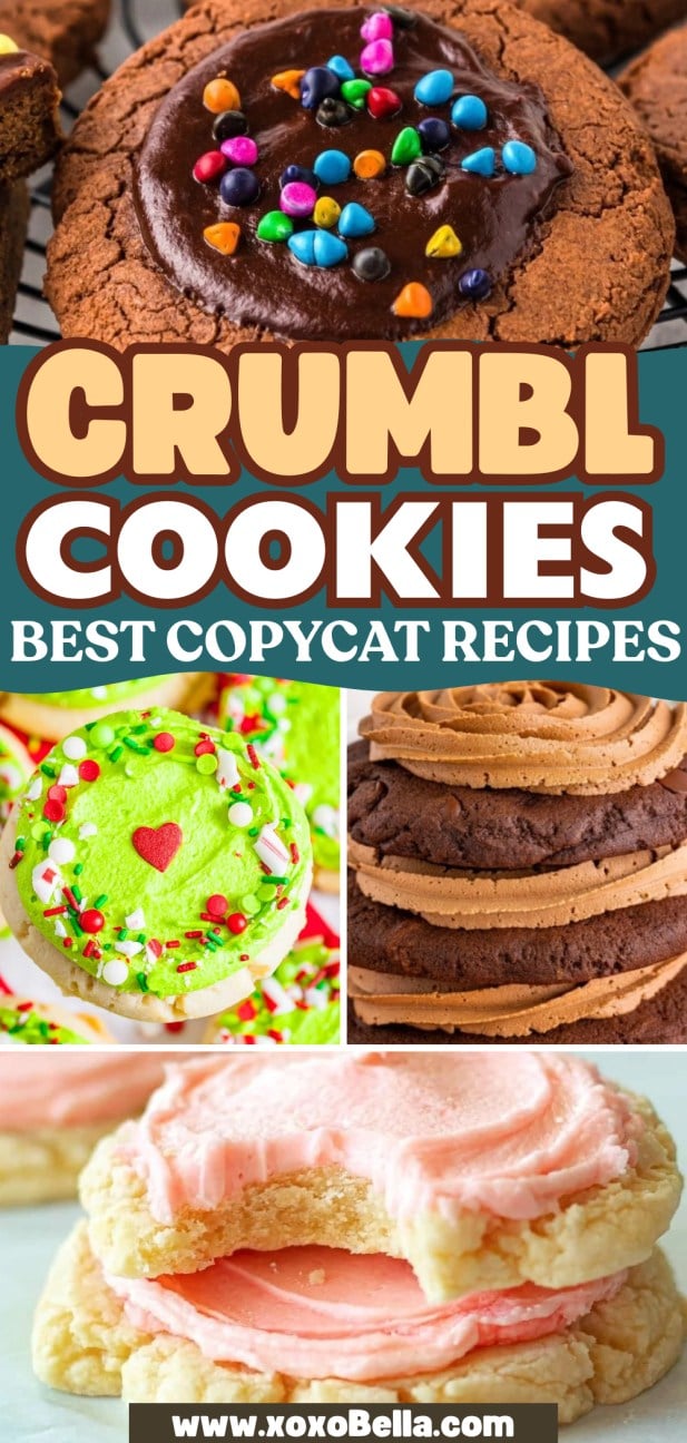 Assorted crumbl cookies with colorful toppings and frosting, all the best copycat recipes for authentic Crumbl-style treats.