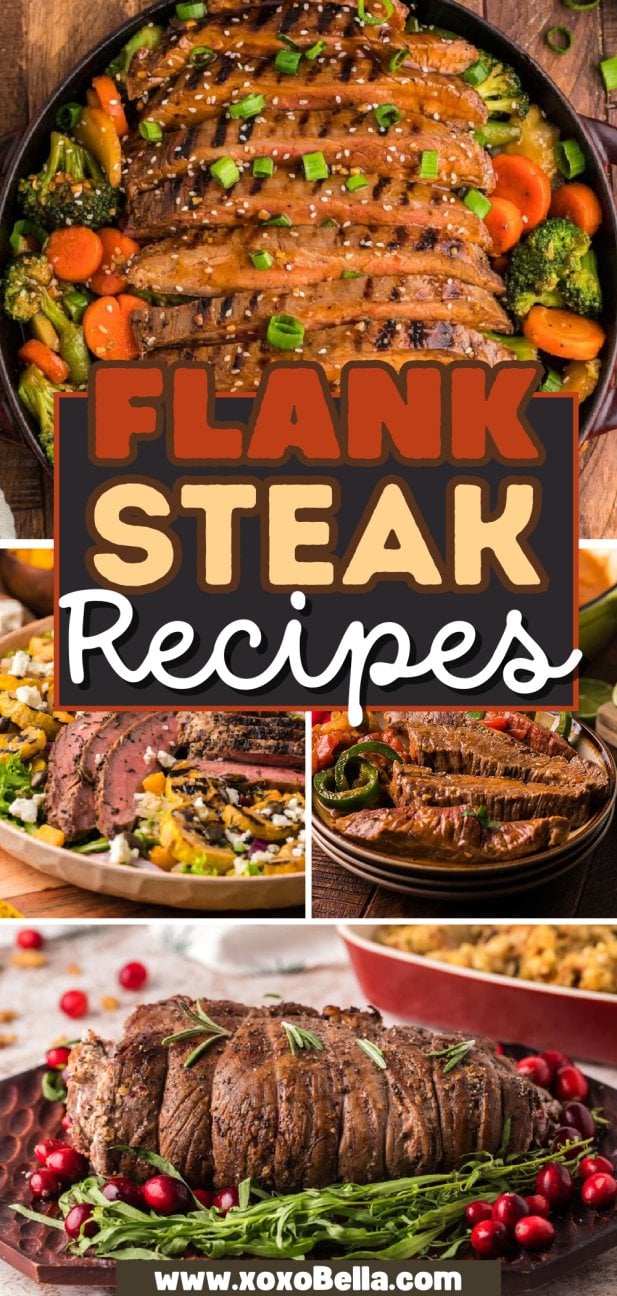 Sliced flank steak served with vegetables—perfect for those seeking delicious flank steak recipes.
