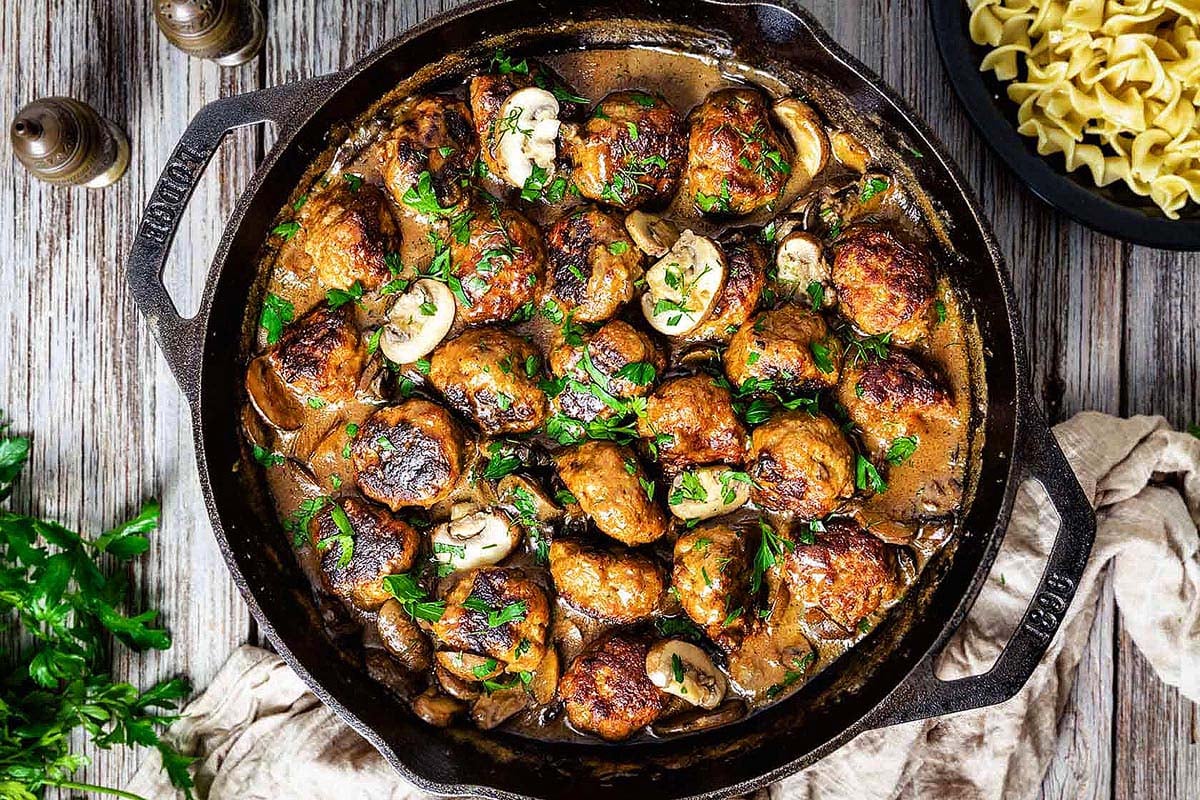 Pork Meatballs In Mushroom Sauce.