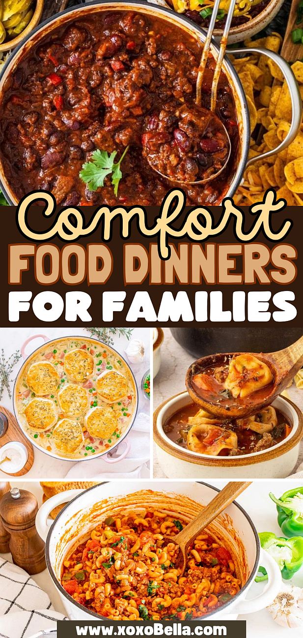 A collage of various comfort food dinners.