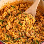 A go-to dinner recipe with busy school schedules is this easy Homemade Hamburger Helper Cheeseburger Pasta Skillet.
