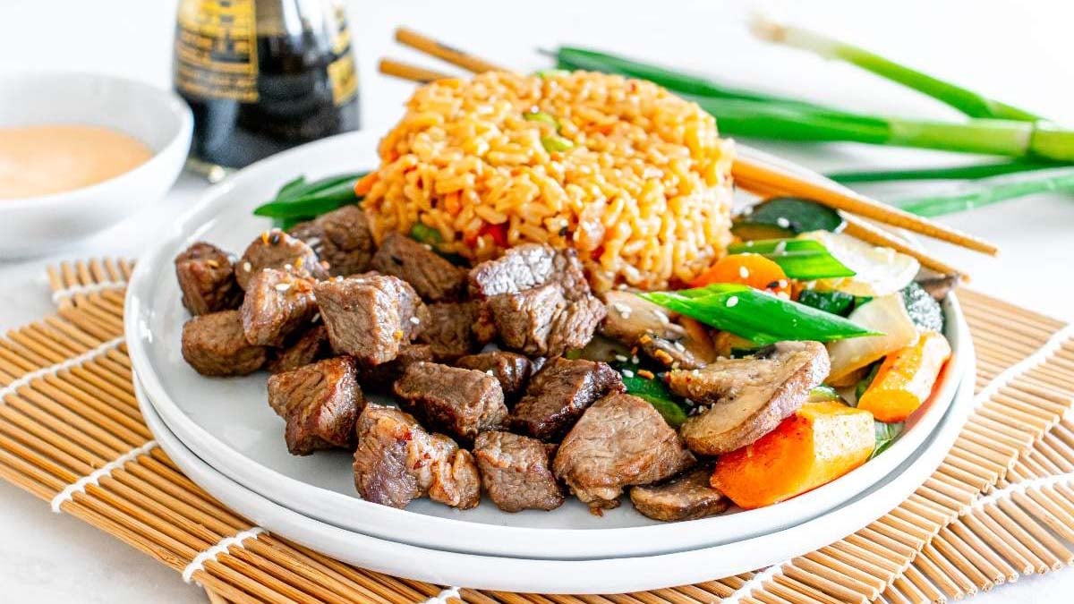 Seared steak with hibachi garlic butter.