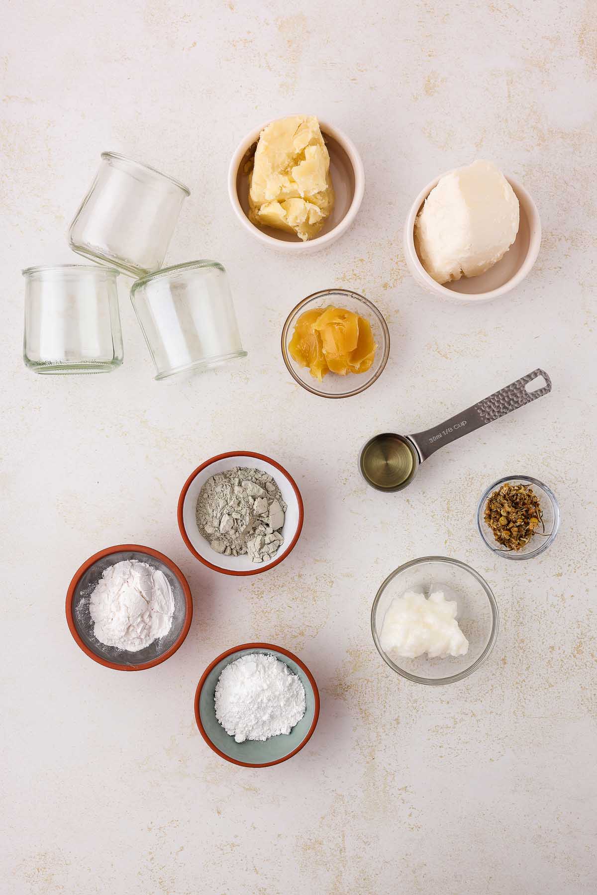 Ingredients to make homemade diaper rash cream.