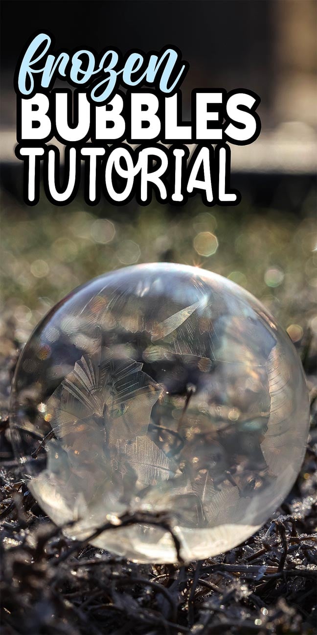 A frozen bubble with icy patterns sits on grass, with the text "how to make frozen bubbles tutorial" above it.